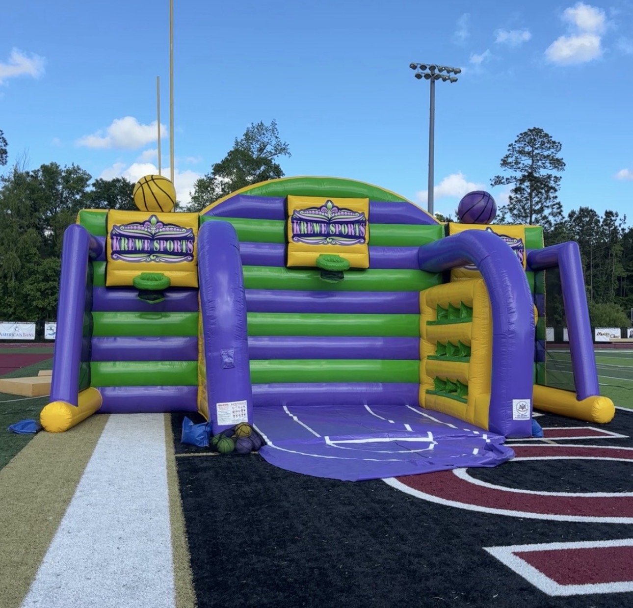 Krewe Sports three-in-one basketball challenge at a school event