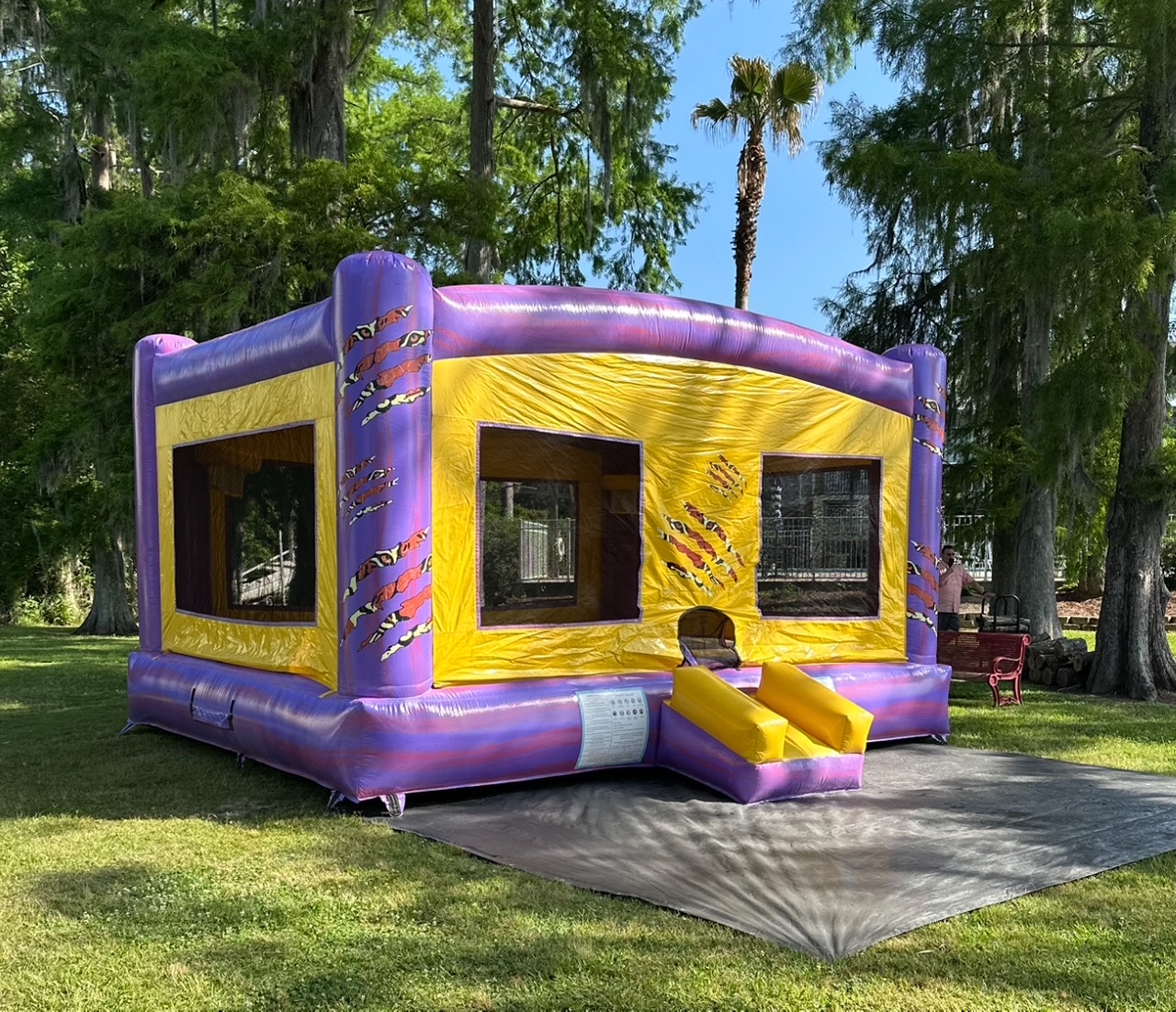 Tiger Double Bounce House set up outdoors
